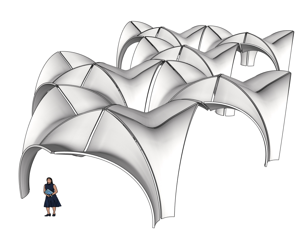 Confluence Park SketchUp pavilion model with curved petal roof forms