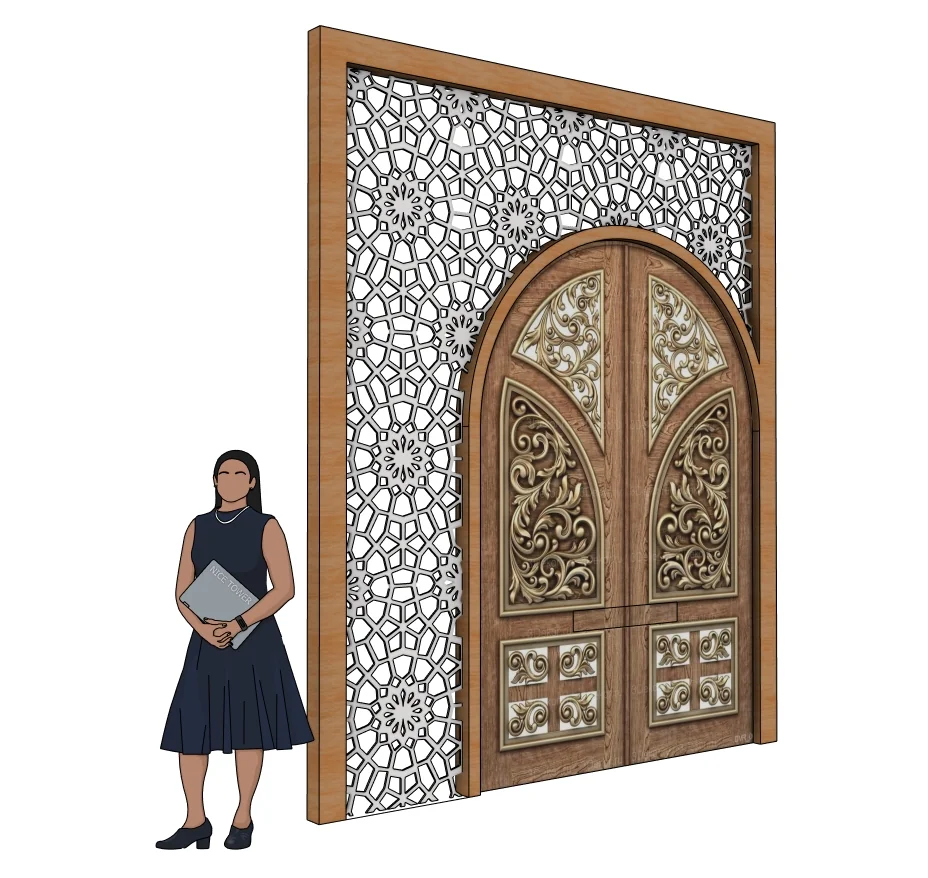 Jali Wooden Door SketchUp Model — angled view