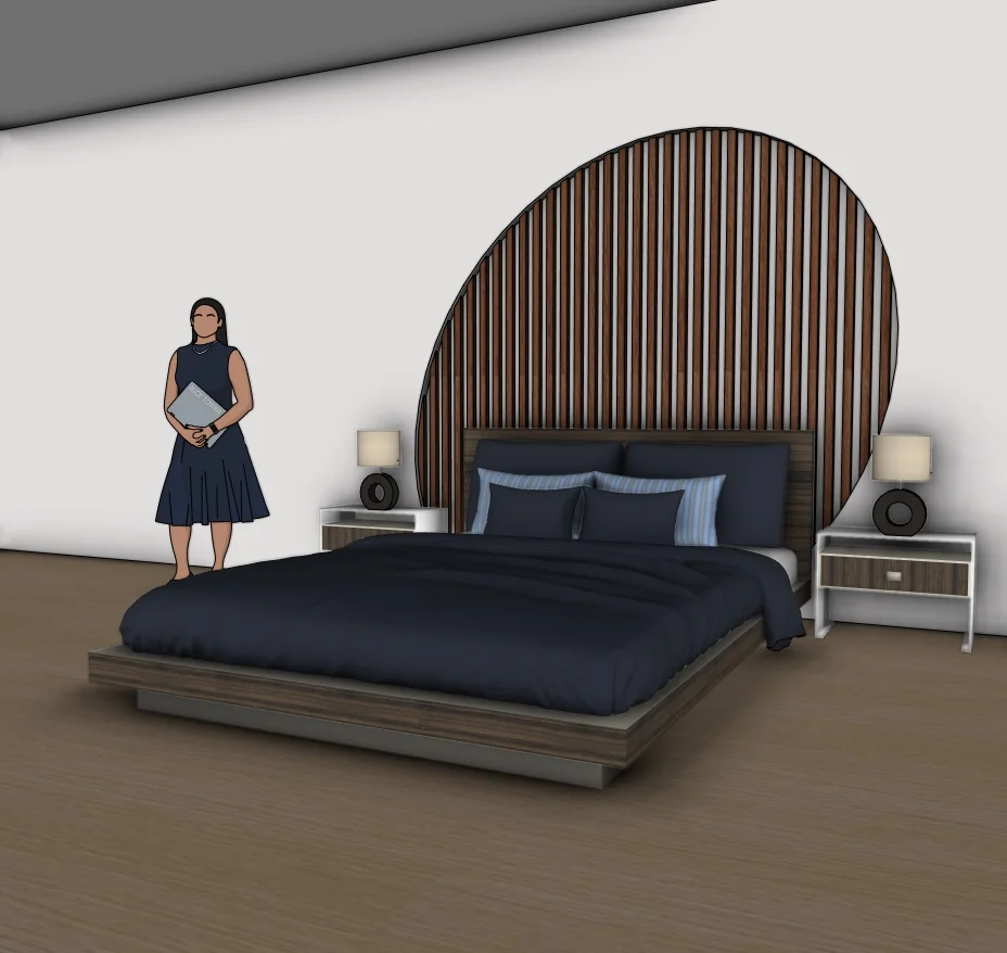 Curved Slat Bedroom SketchUp Model — angled view