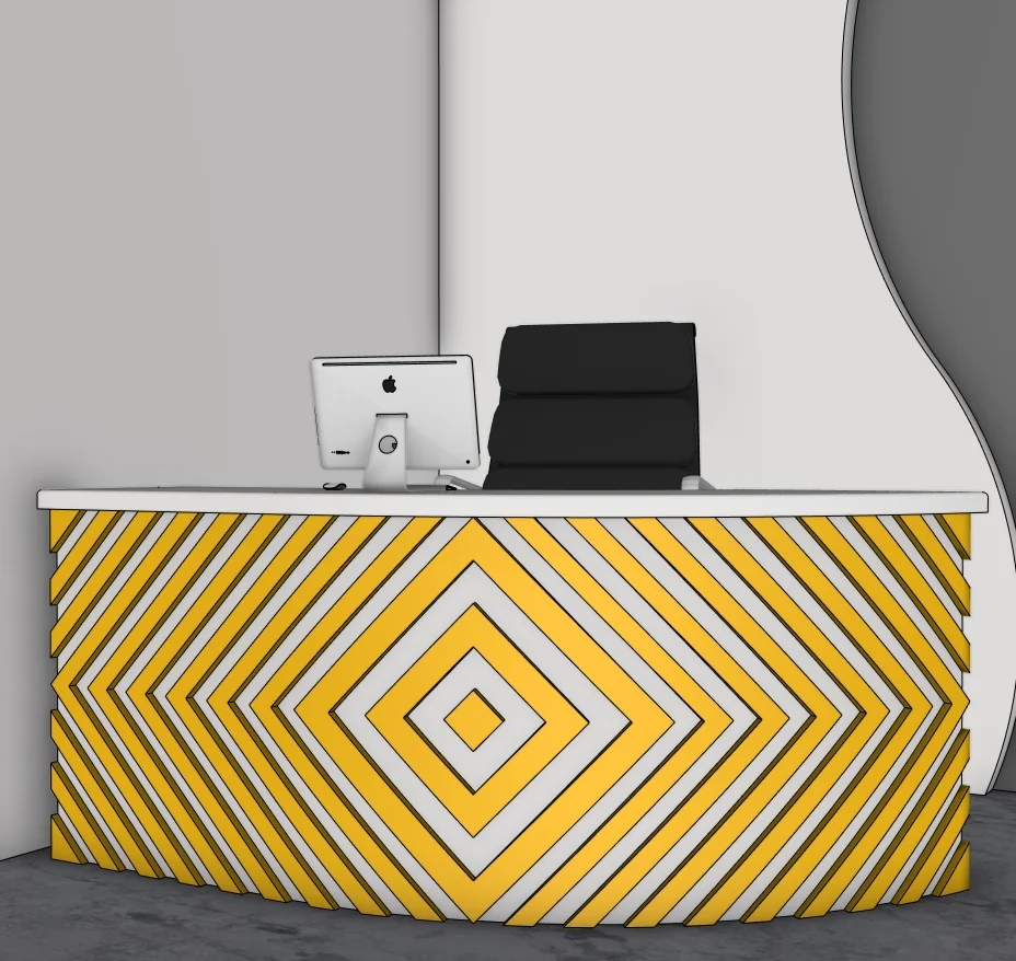 Yellow Chevron Reception Desk SketchUp Model — angled view