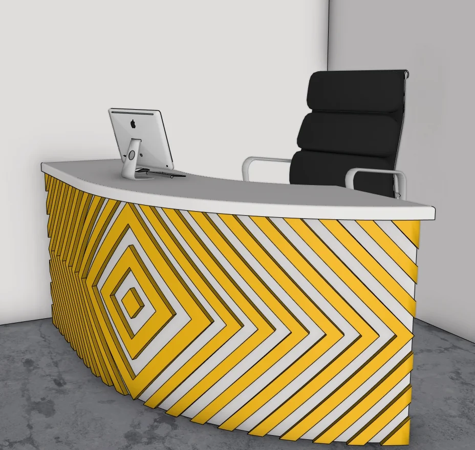 Yellow Chevron Reception Desk SketchUp Model — geometry detail