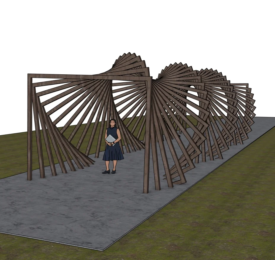 Twisted Wooden Pergola SketchUp Model — angled view